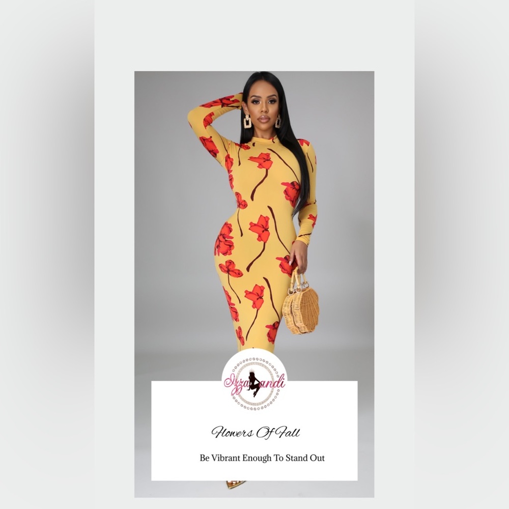 Izza Landi Flowers of fall ling sleeve dress